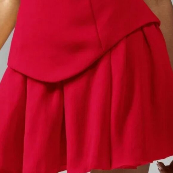 Missguided Red Strapless Satin Top Flowing Layered Chiffon Mini Prom Dress L 38" - Picture 4 of 9